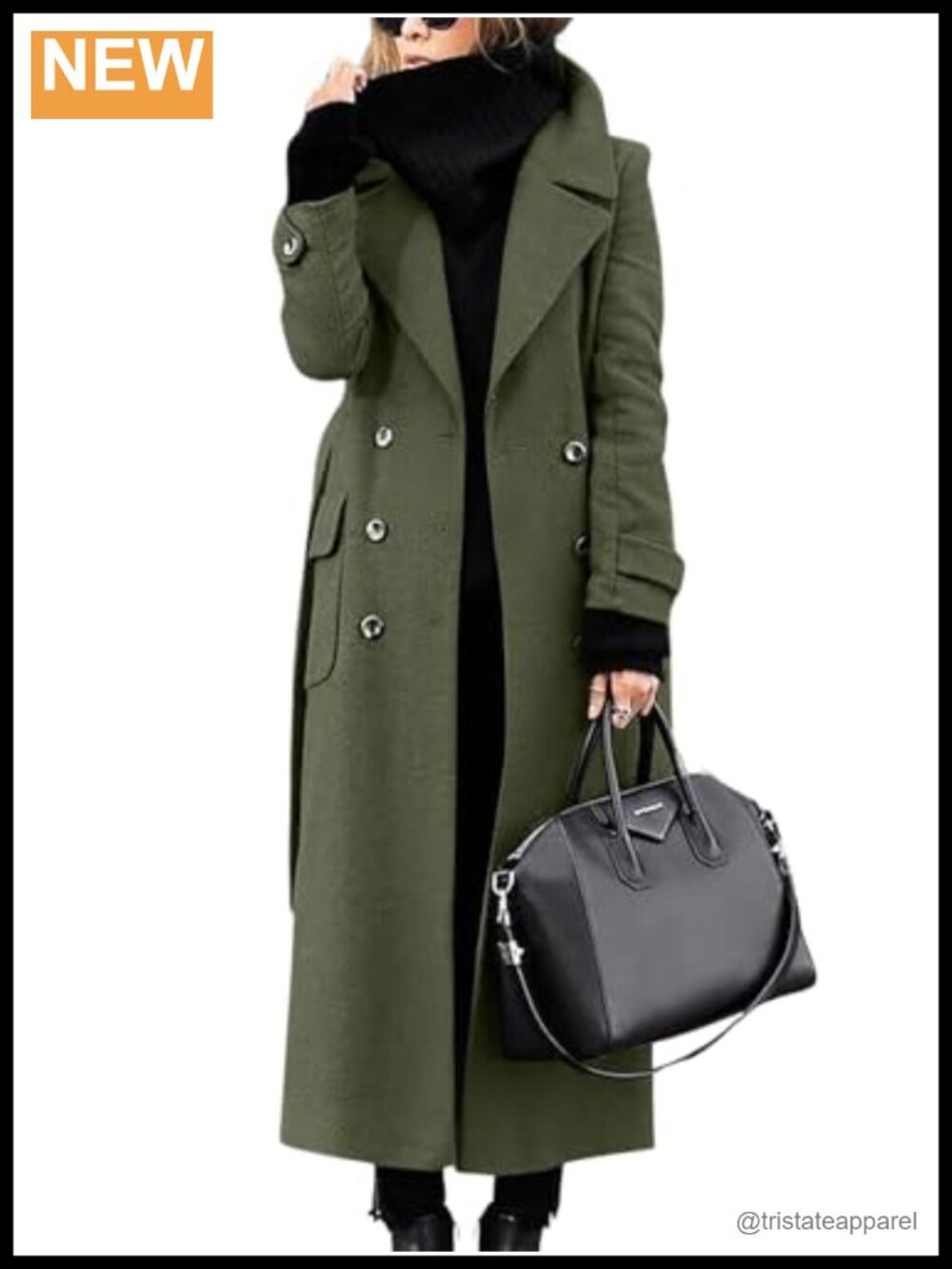 Wool Blend Double Breasted Pea Coat Notched Lapel Belted